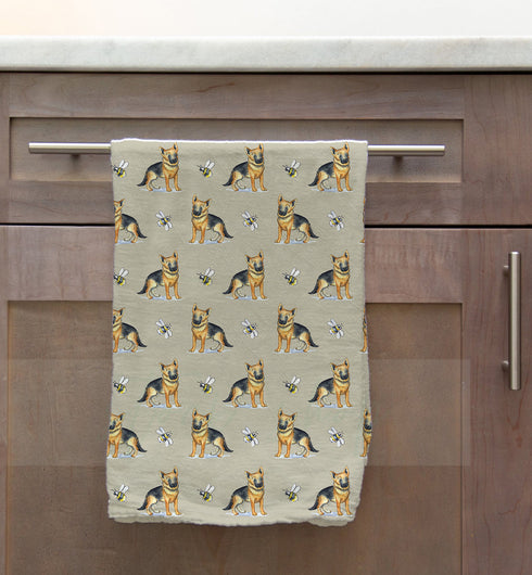 German Shepherd & Bee Tea Towel